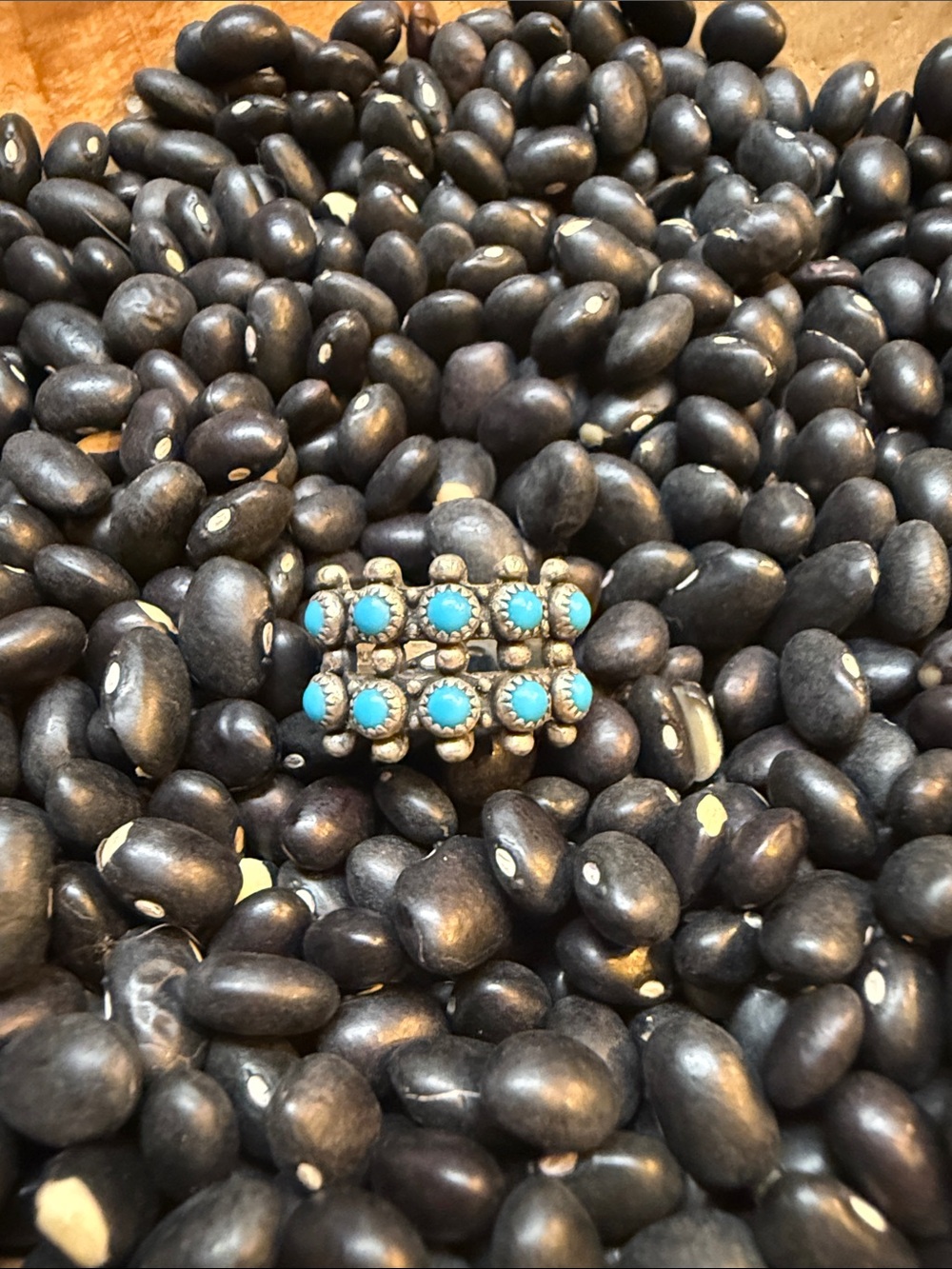 Turquoise Cluster Sterling Silver Ring - Blue Stone Accent